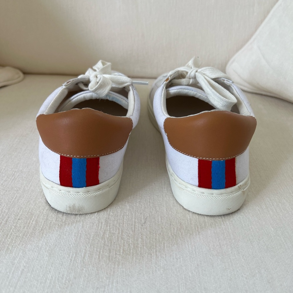 J. McLaughlin White and Brown Sneakers canvas and leather